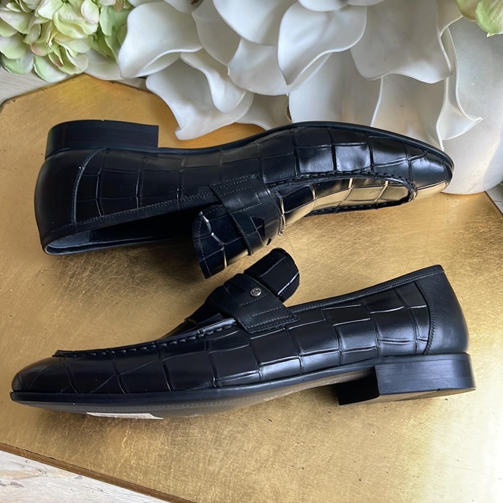 Roberto Serpentini Croc-Embossed Black Leather Loafers | Hardly Worn Once - Picture 7 of 16